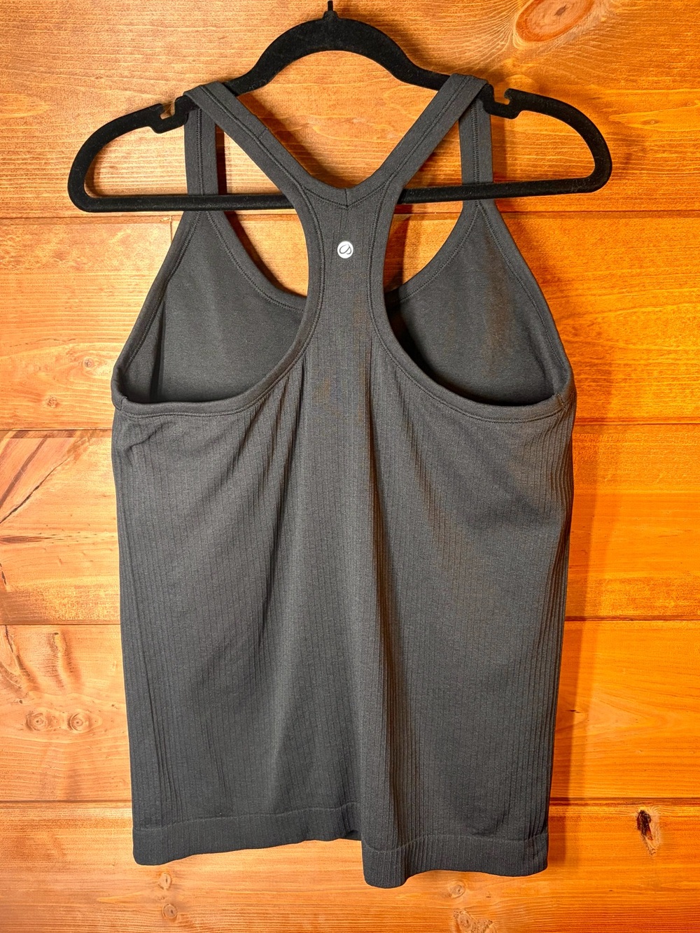 CRZ YOGA Black Ribbed Racerback Tank Built In Bra Women’s Size L 12 💕🖤